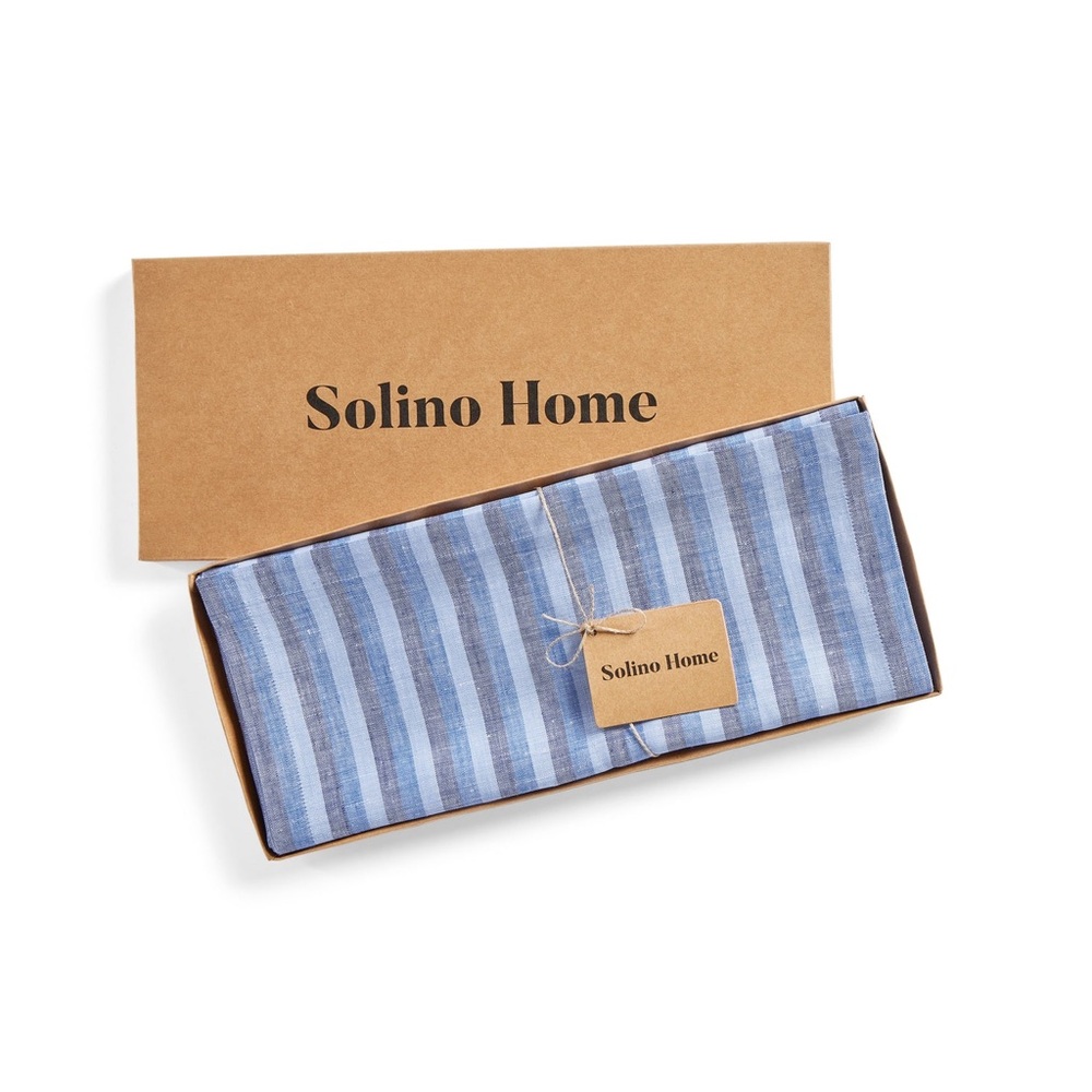 Blue Striped linen table runner